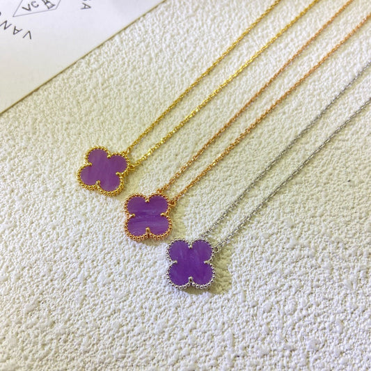[⭐Aura Jewelry]CLOVER 15MM  PURPLE VIOLET NECKLACE
