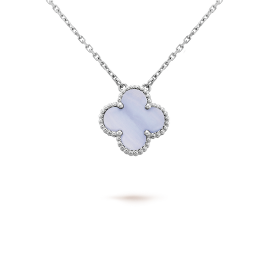 [⭐Aura]CLOVER 15MM BLUE CHALCEDONY NECKLACE SILVER