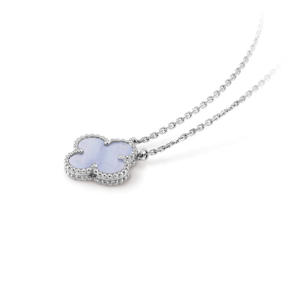[⭐Spark]CLOVER 15MM BLUE CHALCEDONY NECKLACE SILVER