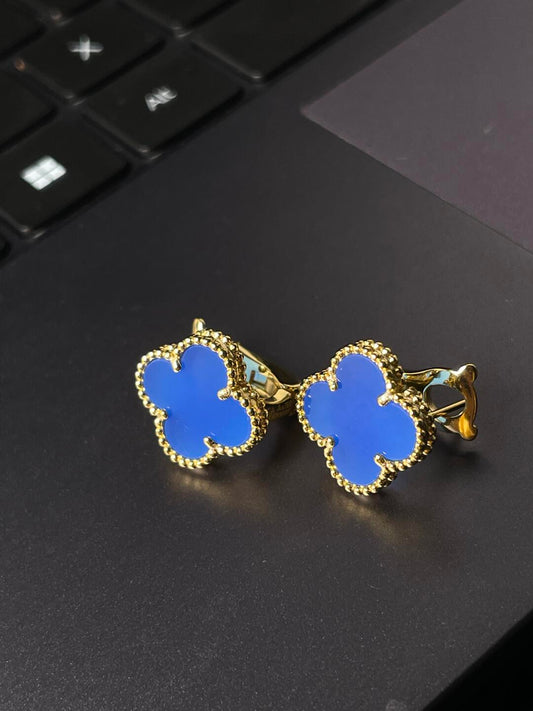 [⭐Aura] CLOVER LARGE (20mm) 1 MOTIFS BLUE MOP STUD EARRINGS