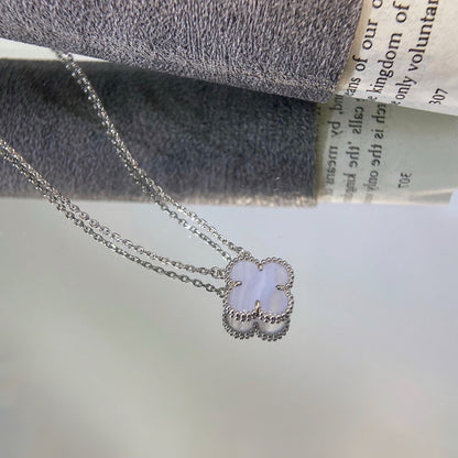 [⭐Spark]CLOVER 15MM BLUE CHALCEDONY NECKLACE SILVER