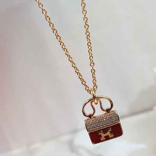 [⭐Aura]CONSTANCE RED PEDANT PINK GOLD NECKLACE