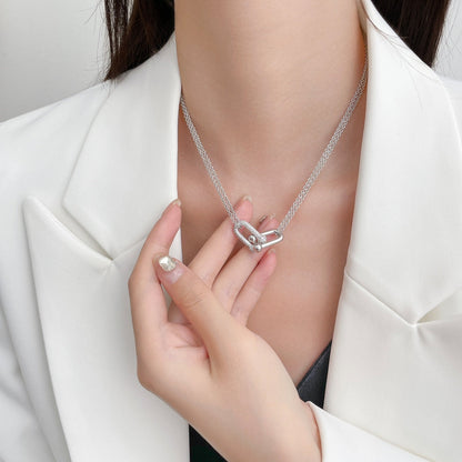 [Spark Jewels]HARDWEAR DIAMOND PEDANT DOUBLE CHAIN NECKLACE