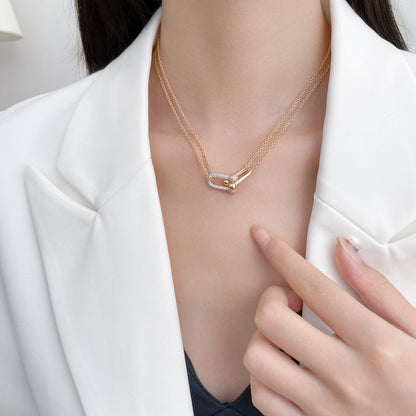 [Spark Jewels]HARDWEAR DIAMOND PEDANT DOUBLE CHAIN NECKLACE