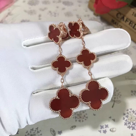 [⭐Aura]CLOVER 3 MOTIF CARNELIAN DROP EARRINGS