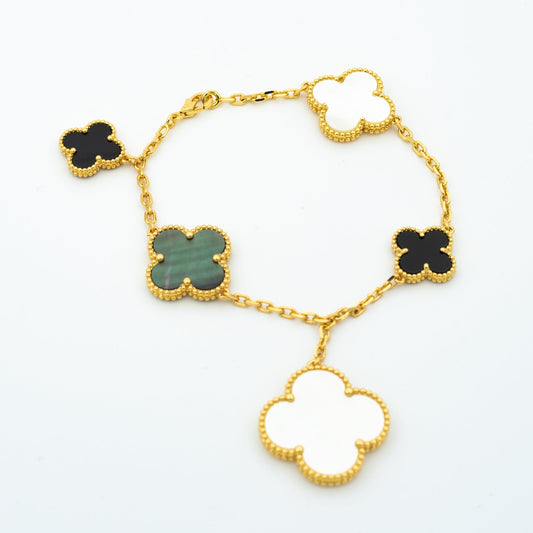 [⭐Aura]CLOVER BRACELET 5 MOTIFS ONYX MOP