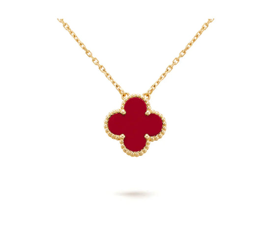[⭐Aura]CLOVER 15MM CARNELIAN SINGLE FLOWER NECKLACE