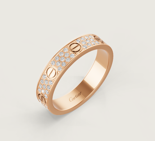 [⭐Aura]LOVE RING 4mm-wide full-diamond ring Rose Gold