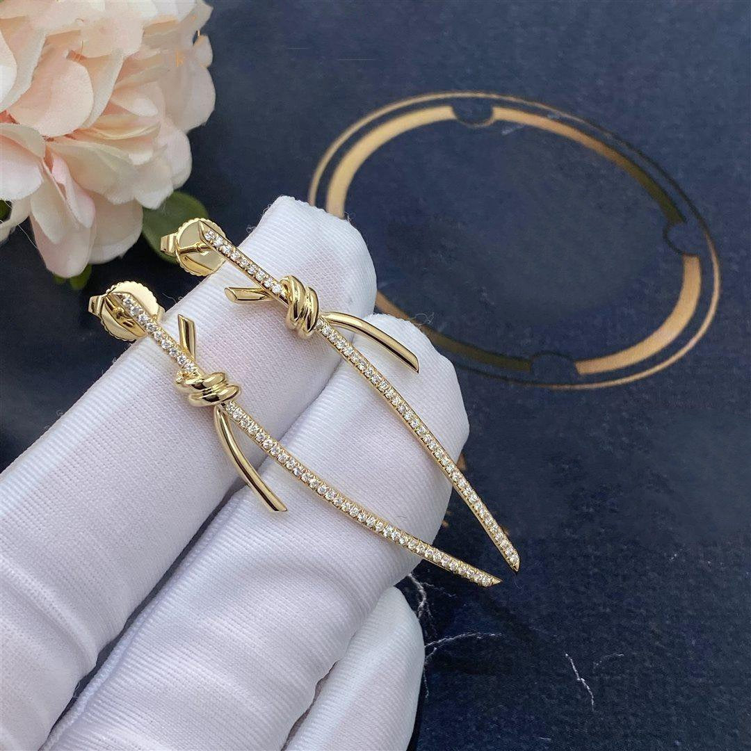 [Spark Jewels]KNOT DROP EARRINGS IN YELLOW GOLD WITH DIAMONDS