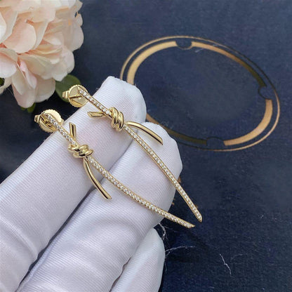 [Spark Jewels]KNOT DROP EARRINGS IN YELLOW GOLD WITH DIAMONDS