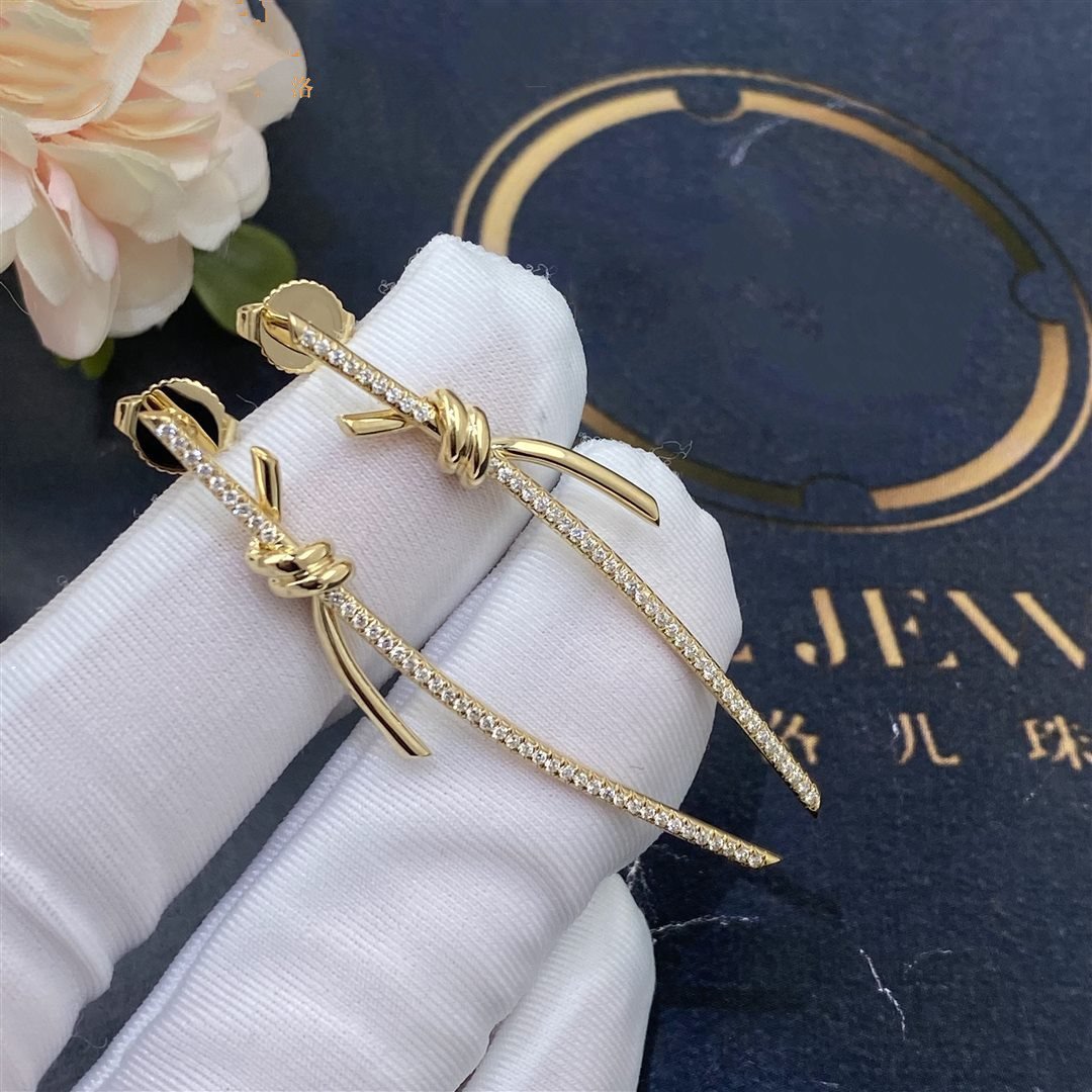 [Spark Jewels]KNOT DROP EARRINGS IN YELLOW GOLD WITH DIAMONDS