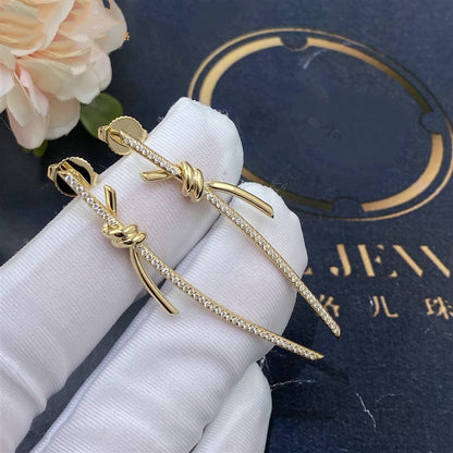 [Spark Jewels]KNOT DROP EARRINGS IN YELLOW GOLD WITH DIAMONDS