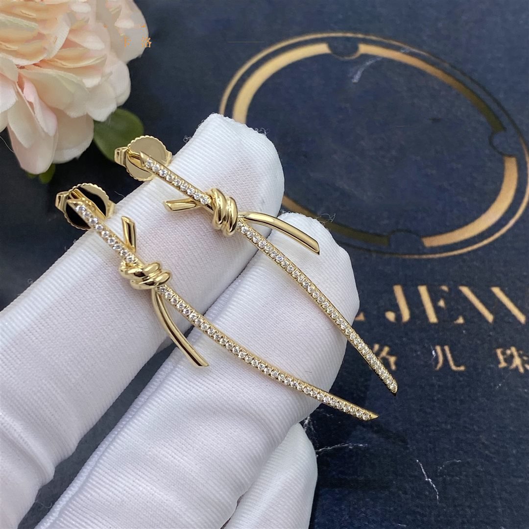 [Spark Jewels]KNOT DROP EARRINGS IN YELLOW GOLD WITH DIAMONDS