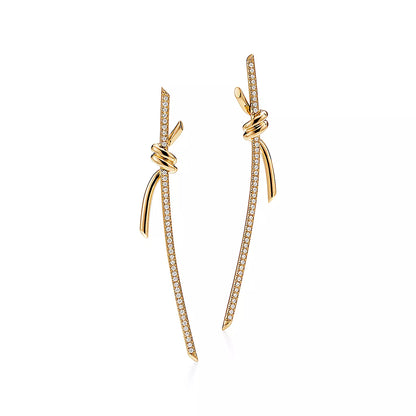 [Spark Jewels]KNOT DROP EARRINGS IN YELLOW GOLD WITH DIAMONDS