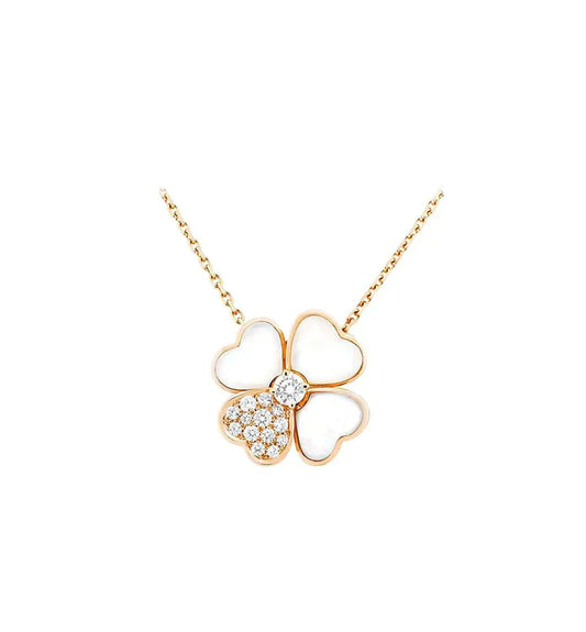 [⭐Aura]CLOVER MOP DIAMOND ROSE GOLD NECKLACE