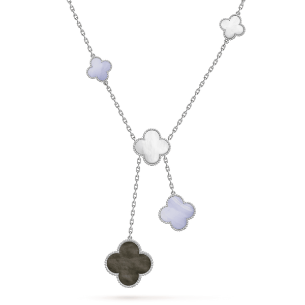[⭐Aura]CLOVER MOP CHALCEDONY NECKLACE SILVER 6 MOTIF