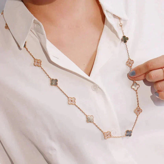 [⭐Aura]CLOVER 20 MOTIFS DARK MOP DIAMOND  NECKLACE