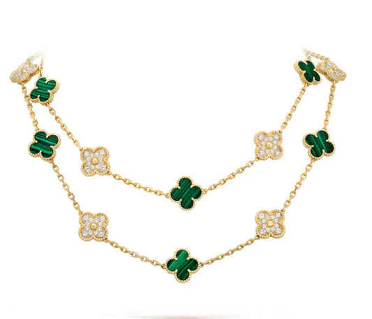 [⭐Aura]CLOVER 20 MOTIFS MALACHITE DIAMOND NECKLACE