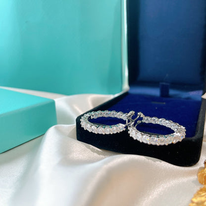 [Spark Jewels]SILVER DIAMOND HOOP EARRINGS
