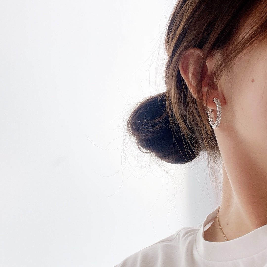 [Spark Jewels]SILVER DIAMOND HOOP EARRINGS