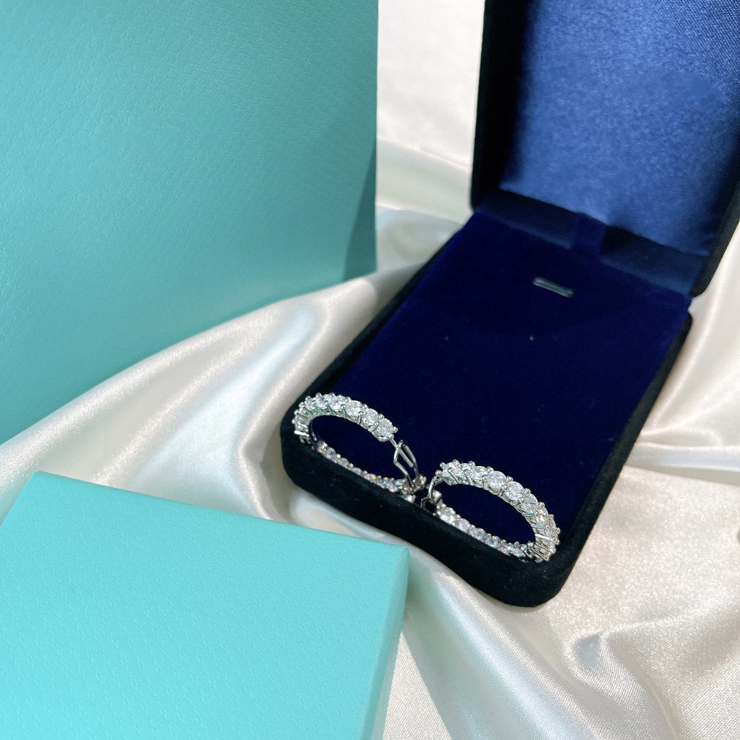[Spark Jewels]SILVER DIAMOND HOOP EARRINGS