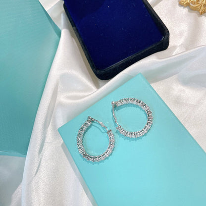 [Spark Jewels]SILVER DIAMOND HOOP EARRINGS