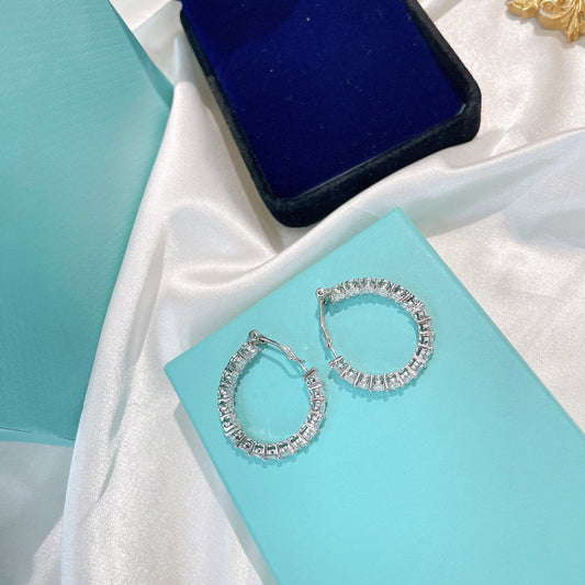 [Spark Jewels]SILVER DIAMOND HOOP EARRINGS