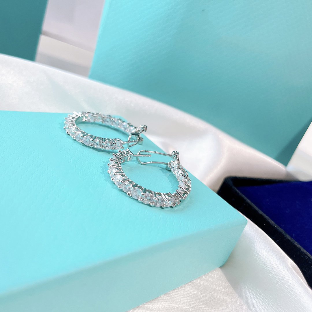 [Spark Jewels]SILVER DIAMOND HOOP EARRINGS