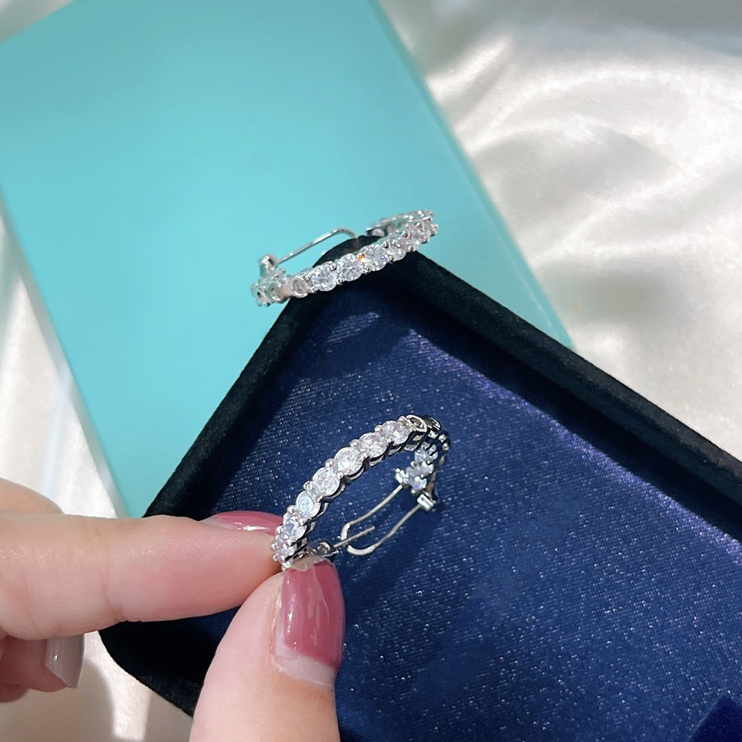 [Spark Jewels]SILVER DIAMOND HOOP EARRINGS