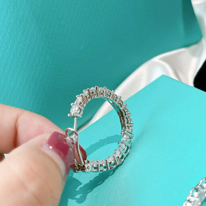 [Spark Jewels]SILVER DIAMOND HOOP EARRINGS