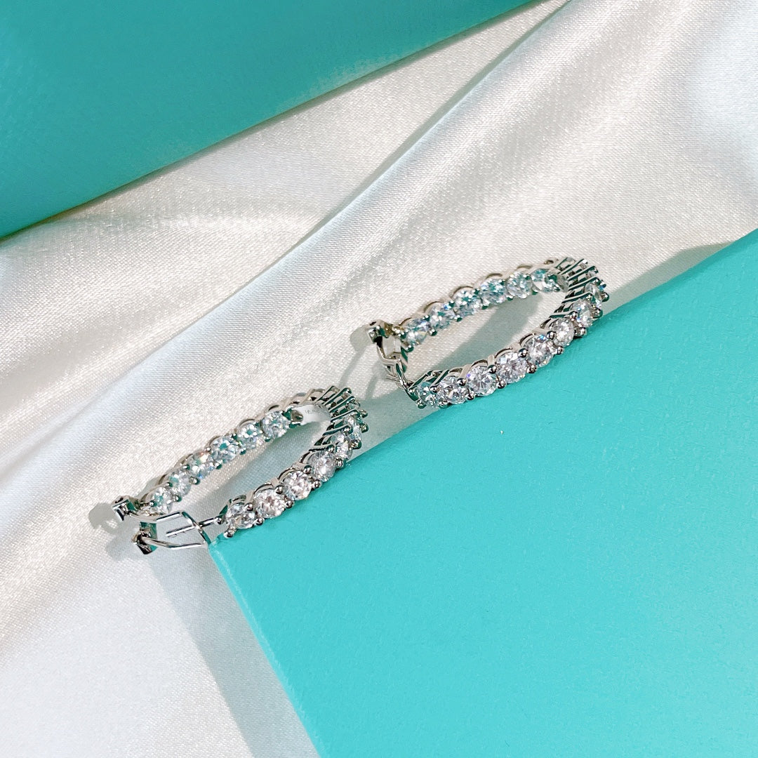 [Spark Jewels]SILVER DIAMOND HOOP EARRINGS