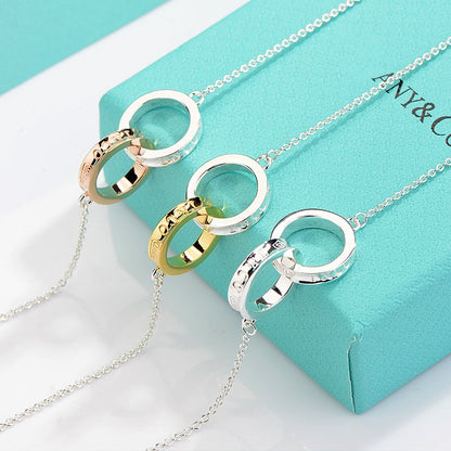 [Spark Jewels]NECKLACE FEMALE DOUBLE RING DOUBLE CIRCLE COUPLE PENDANT