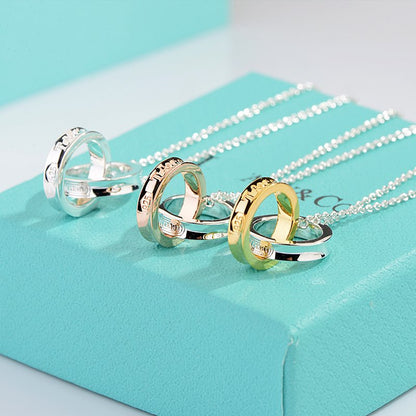 [Spark Jewels]NECKLACE FEMALE DOUBLE RING DOUBLE CIRCLE COUPLE PENDANT