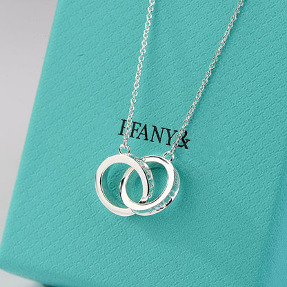 [Spark Jewels]NECKLACE FEMALE DOUBLE RING DOUBLE CIRCLE COUPLE PENDANT