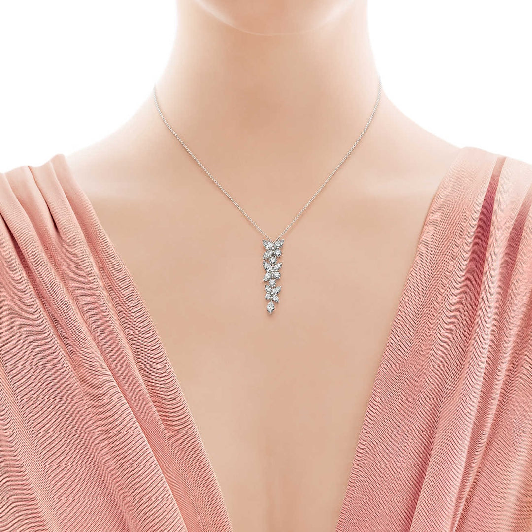 [Spark Jewels]MIXED CLUSTER DIAMOND DROP PENDANT