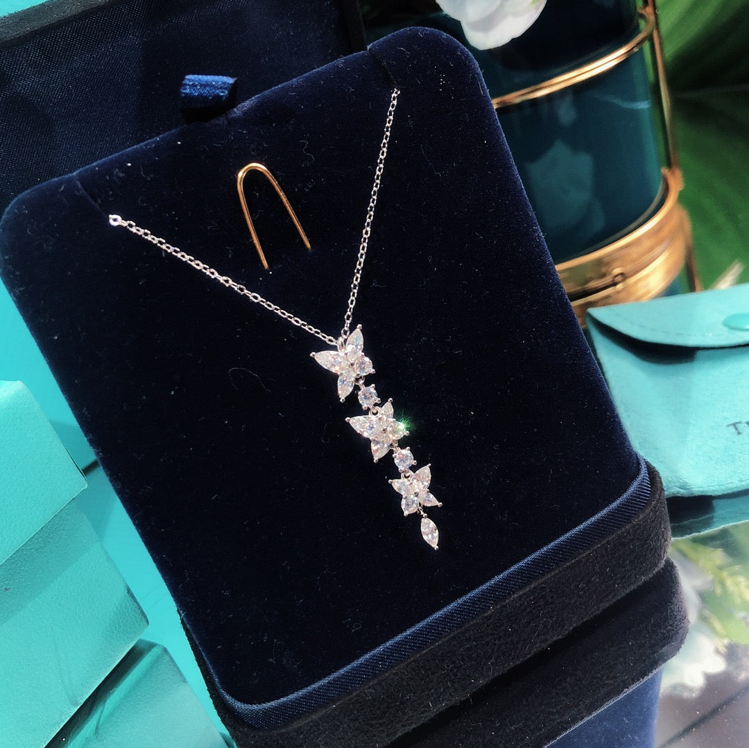 [Spark Jewels]MIXED CLUSTER DIAMOND DROP PENDANT