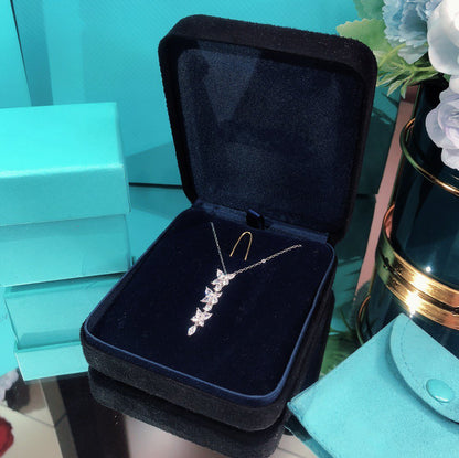[Spark Jewels]MIXED CLUSTER DIAMOND DROP PENDANT