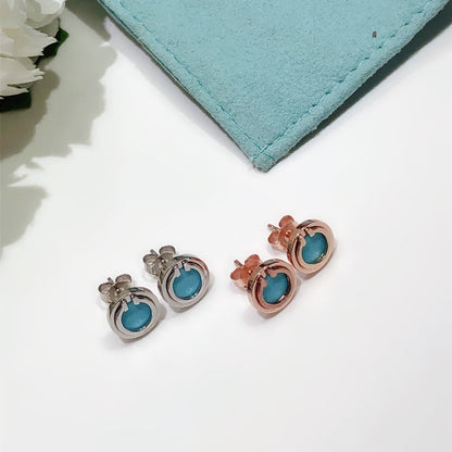 [Spark Jewels]TURQUOISE CIRCLE WHITE GOLD EARRINGS