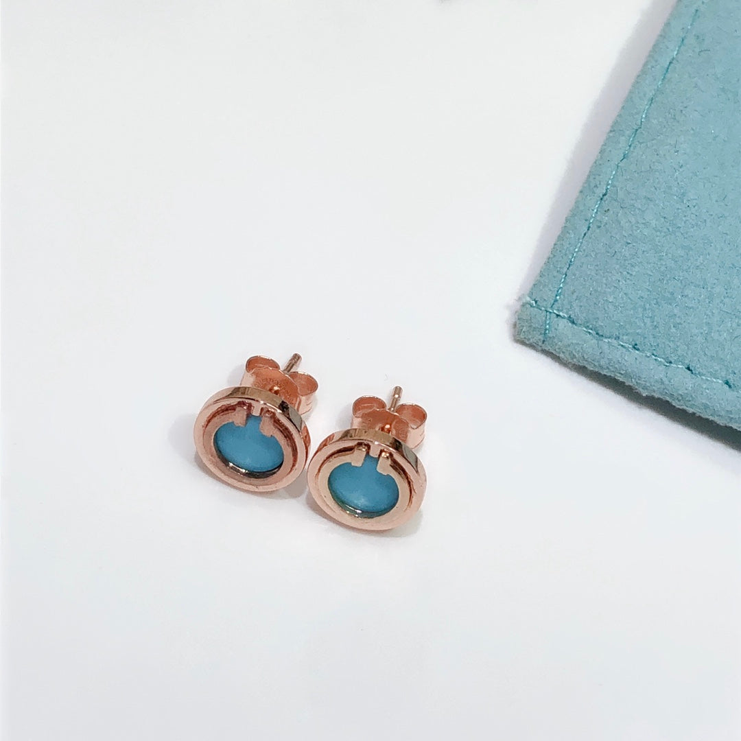 [Spark Jewels]TURQUOISE CIRCLE WHITE GOLD EARRINGS