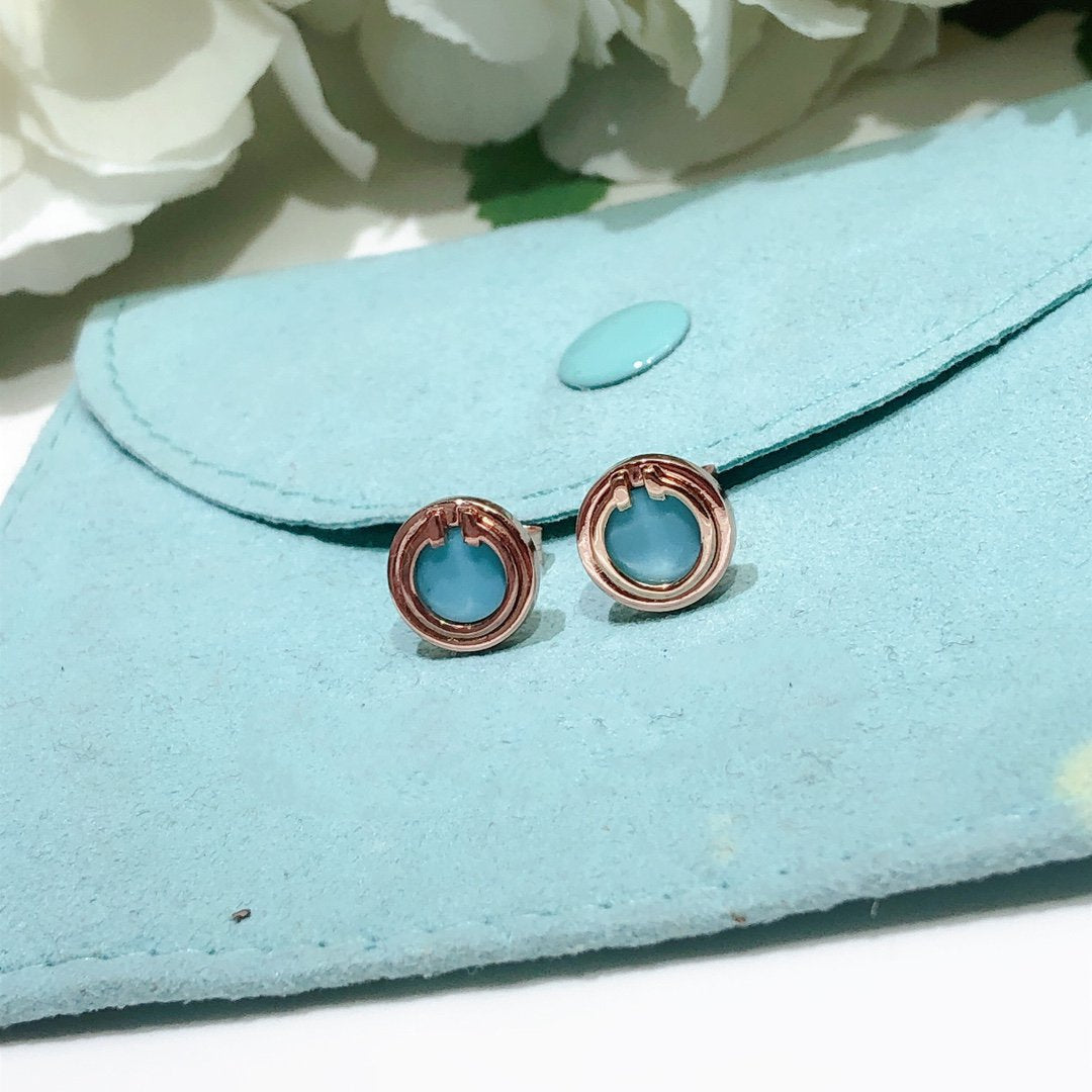 [Spark Jewels]TURQUOISE CIRCLE WHITE GOLD EARRINGS