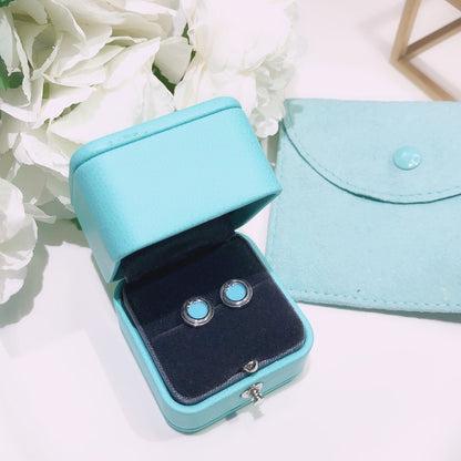 [Spark Jewels]TURQUOISE CIRCLE WHITE GOLD EARRINGS