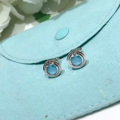 [Spark Jewels]TURQUOISE CIRCLE WHITE GOLD EARRINGS