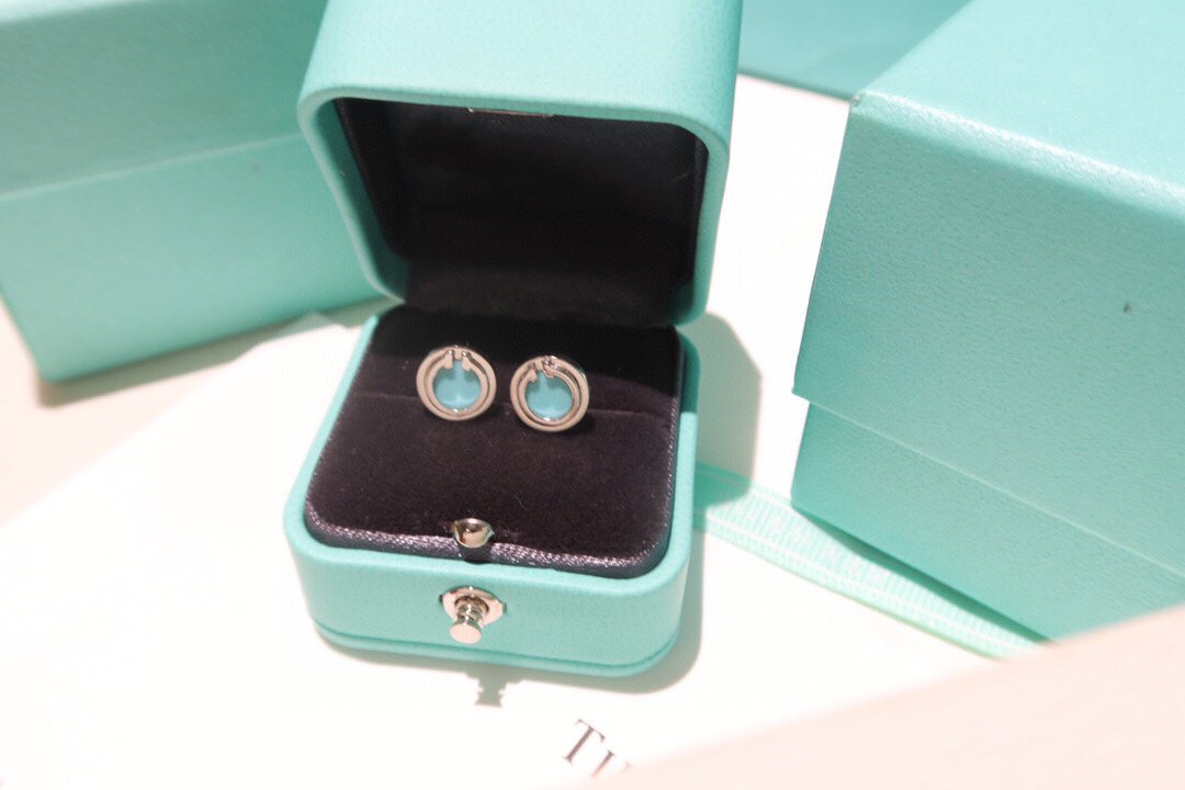 [Spark Jewels]TURQUOISE CIRCLE WHITE GOLD EARRINGS