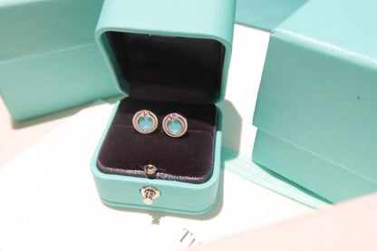 [Spark Jewels]TURQUOISE CIRCLE WHITE GOLD EARRINGS