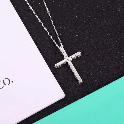 [Spark Jewels]MOISSANITE STONE CROSS PENDANT NECKLACE SIMULATED DIAMOND CROSS CHOKER