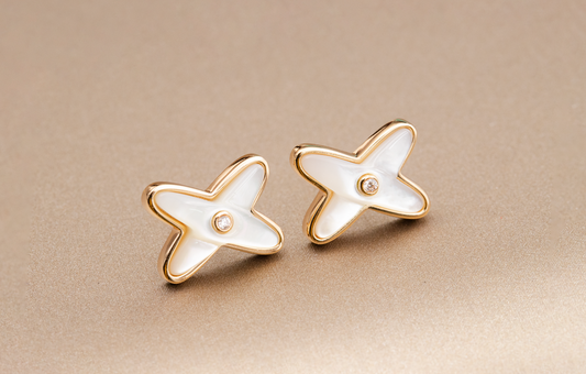[⭐Aura]JEUX DE WHITE MOP ROSE GOLD DIAMOND EARRINGS