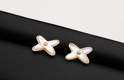[⭐Spark]JEUX DE WHITE MOP ROSE GOLD DIAMOND EARRINGS