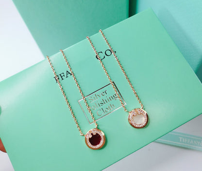 [Spark Jewels]DIAMOND AND MOTHER PEARL CIRCLE NECKLACE PENDANT