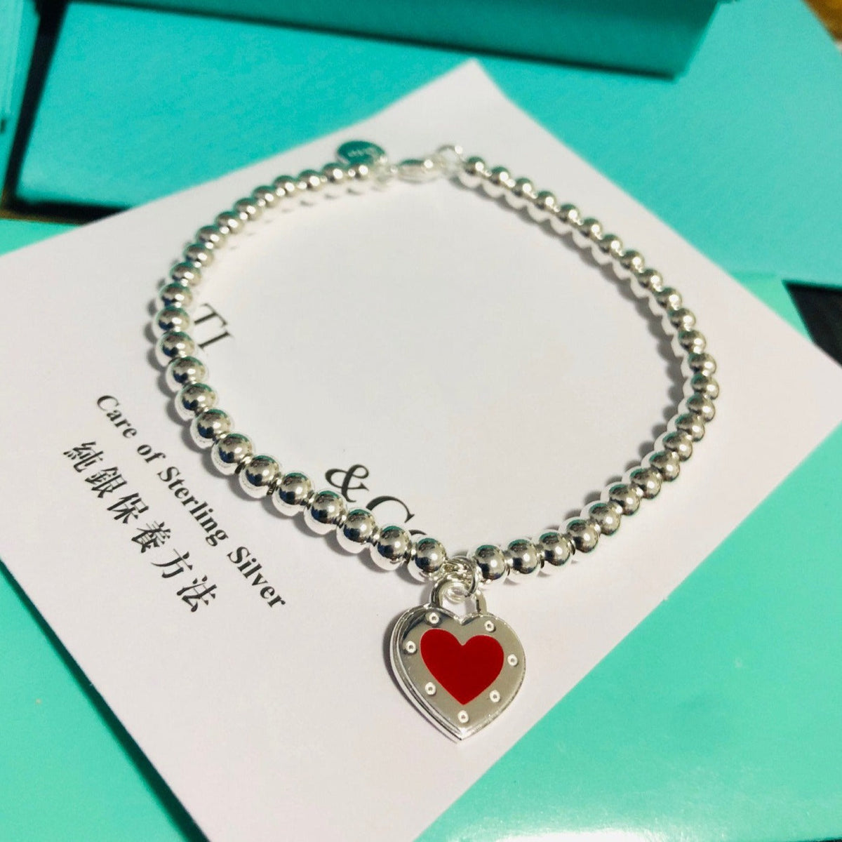 [Spark Jewels]LOVE TIFFANY RED HEART TAG BEAD BRACELET