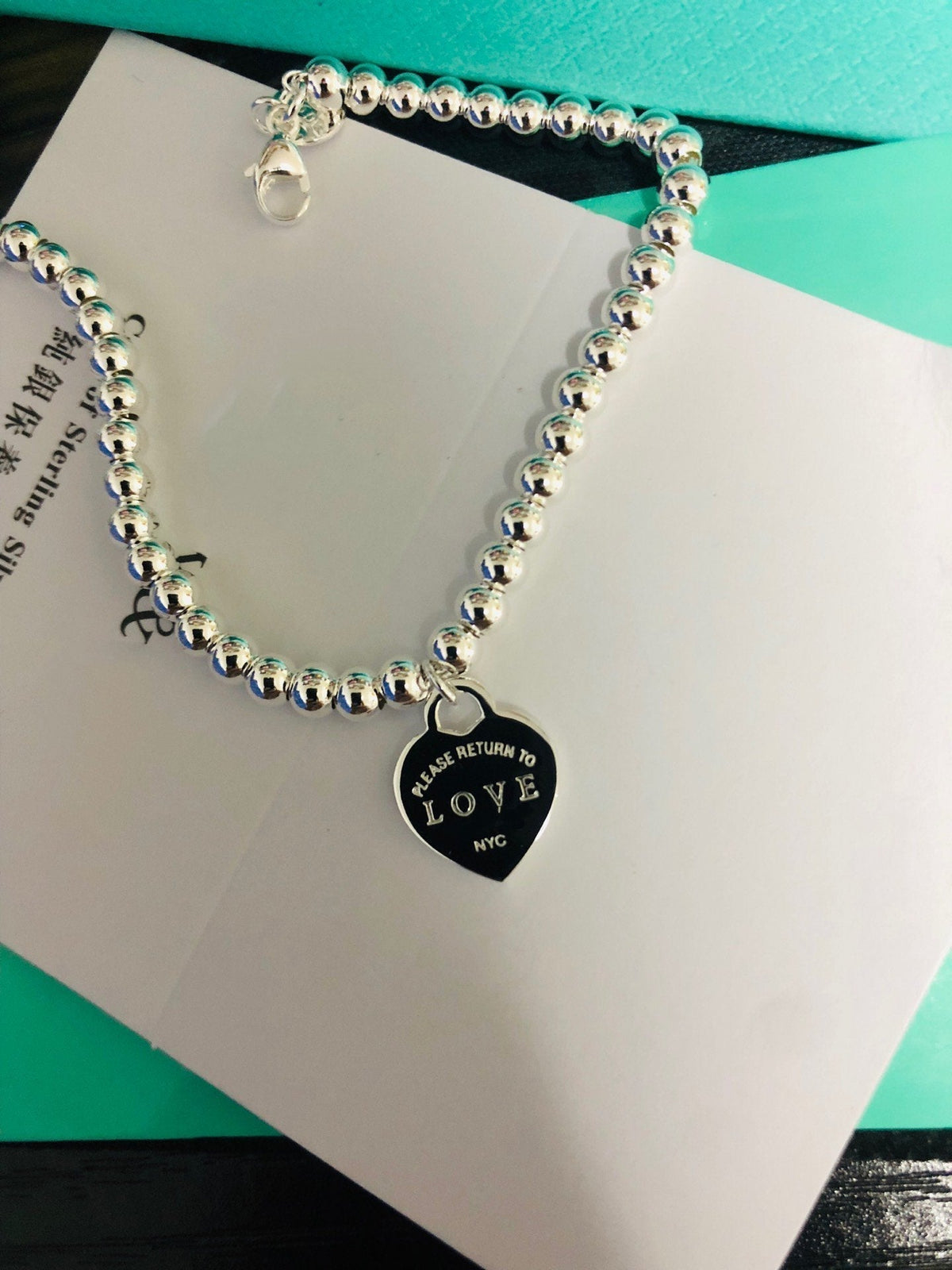 [Spark Jewels]LOVE TIFFANY RED HEART TAG BEAD BRACELET